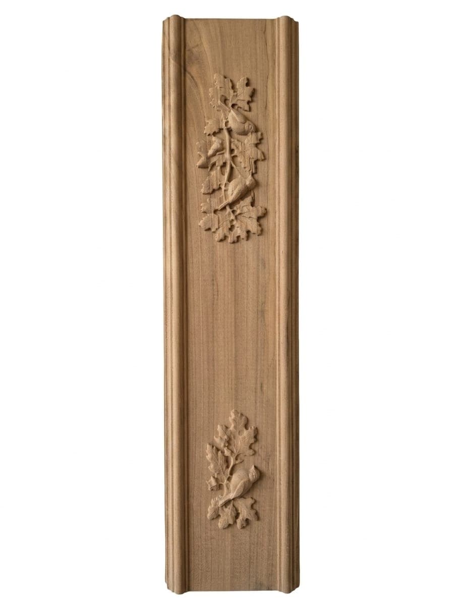Cimaise et ses oiseaux en peuplier : motifs d'oiseaux et de feuillages sculptés en relief