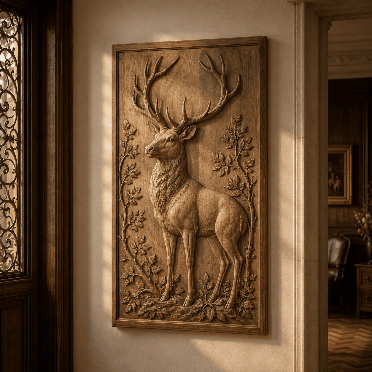 Panneau Cerf élancé, relief mural noble