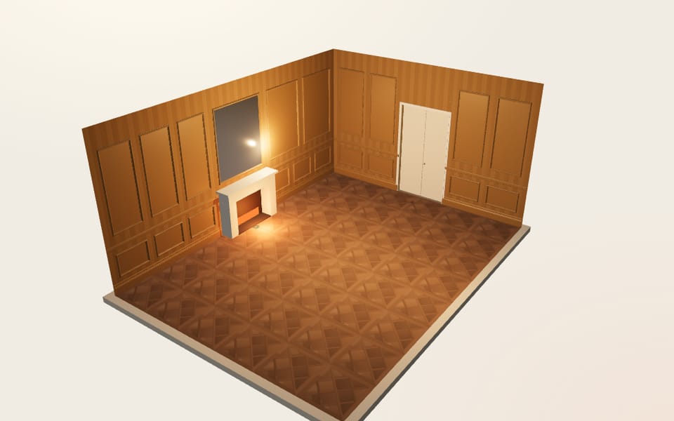 Grand salon de château : rendu du simulateur 3D